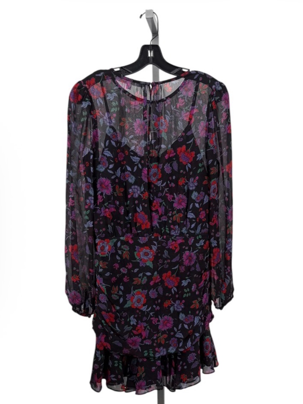 Veronica Beard Black Floral Long-Sleeve Chiffon Dress